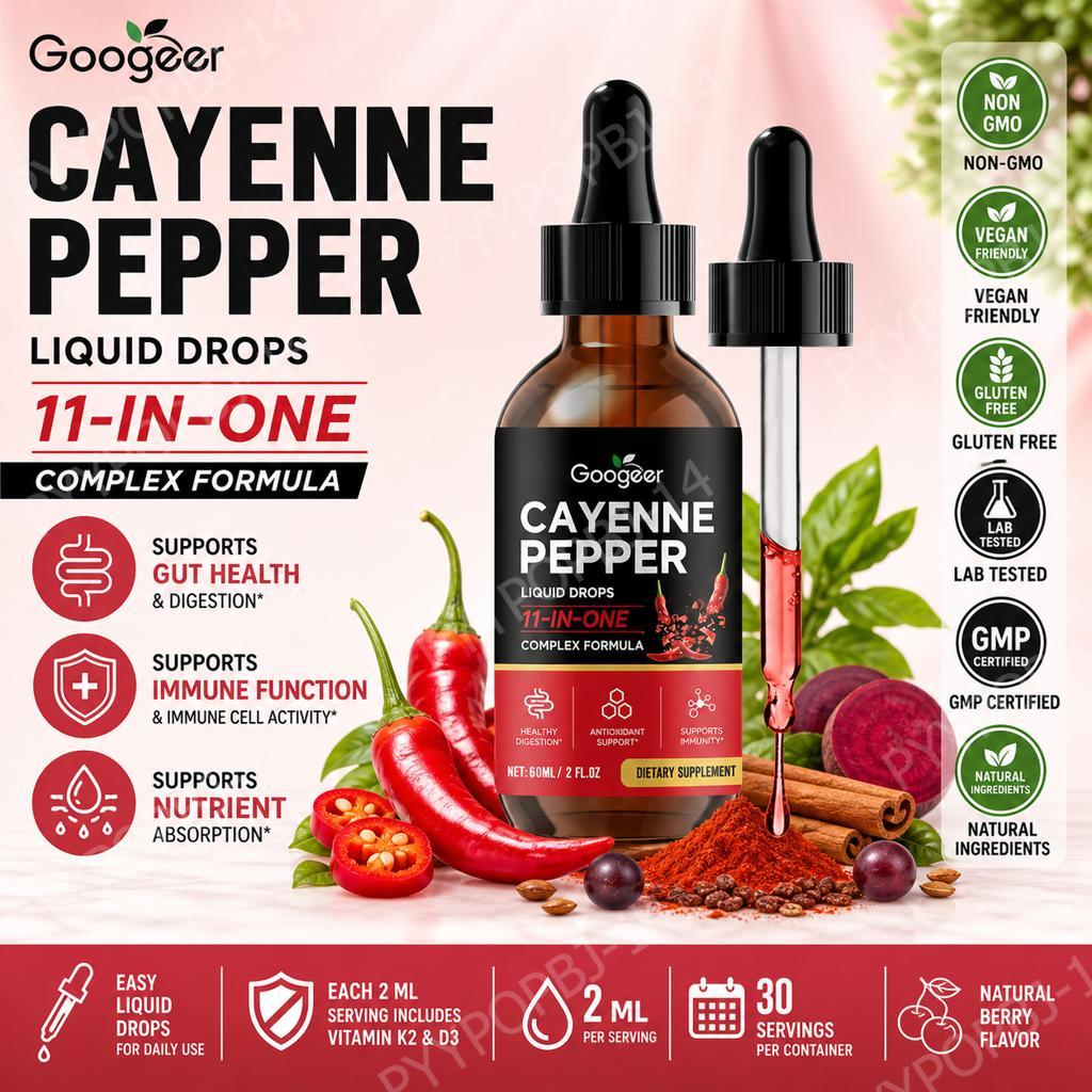 Vitamin D3 K2 Drop - Gotas Líquidas de Pimenta Cayenne Googeer,