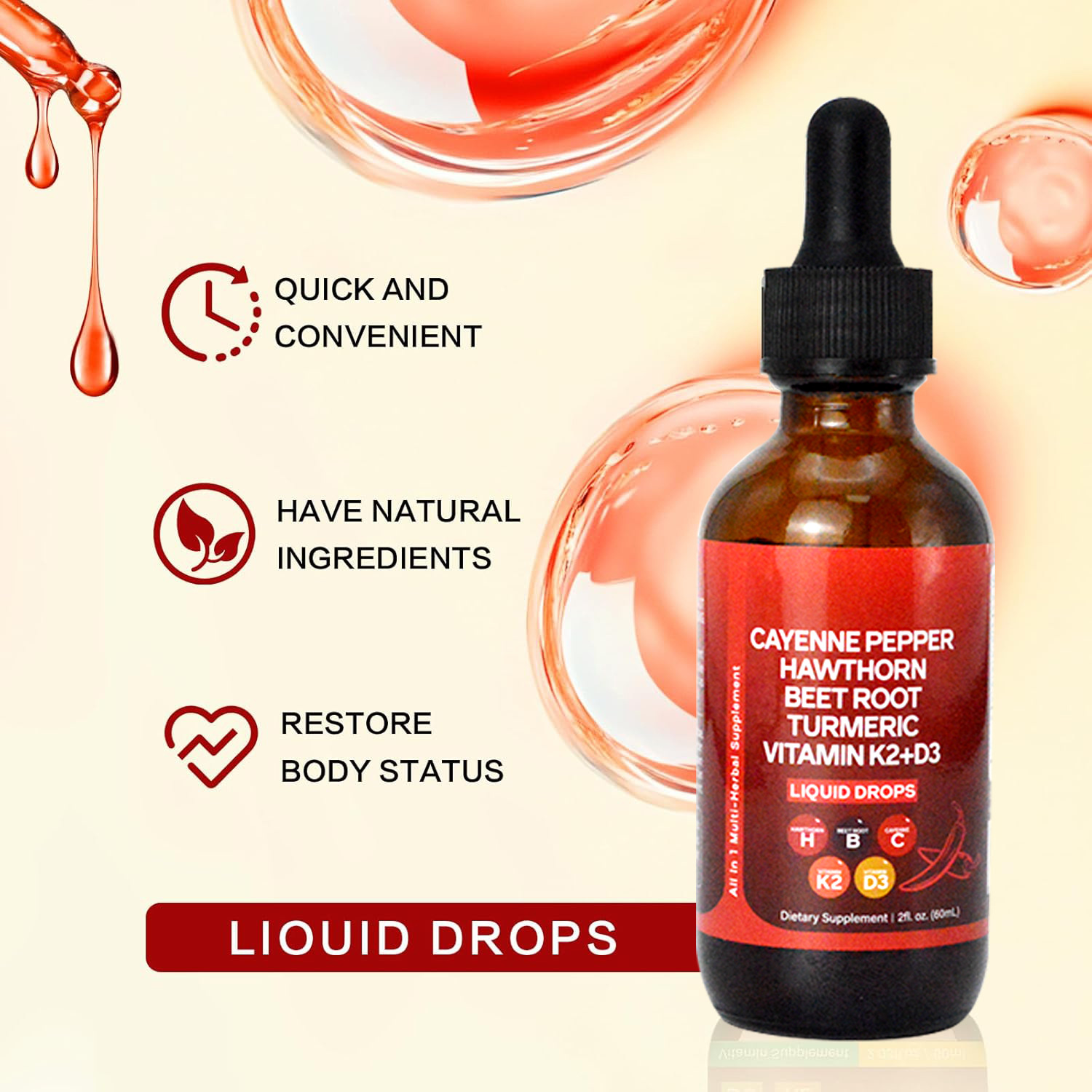 Gotas de pimenta de cayenne 60 - Vitamin D3 K2 Drop avaliação e preço