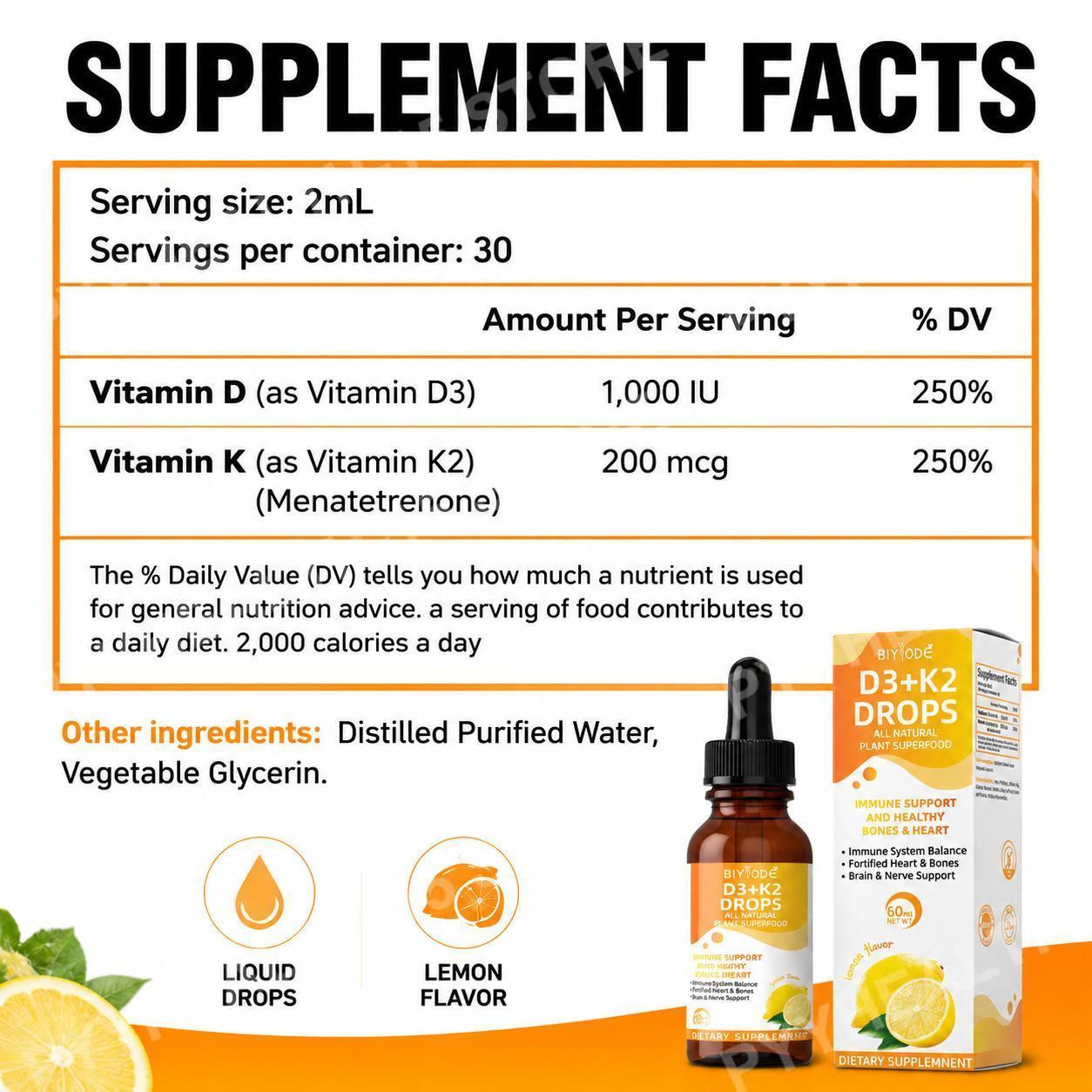 BIYODE Vitamina D3 K2 em Gotas - Vitamin D3 K2 Drop avaliação e preço